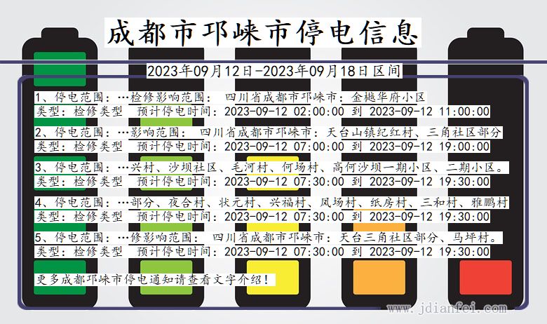 四川省成都邛崃停电通知