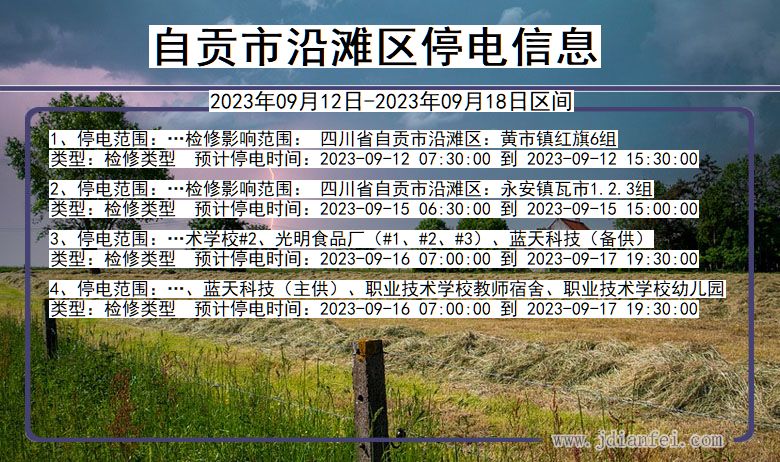 四川省自贡沿滩停电通知