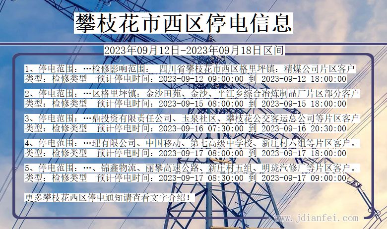 四川省攀枝花西区停电通知