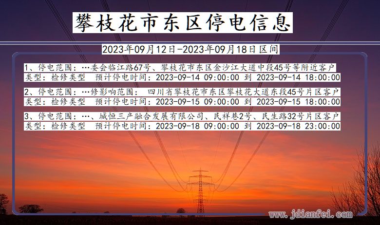 四川省攀枝花东区停电通知