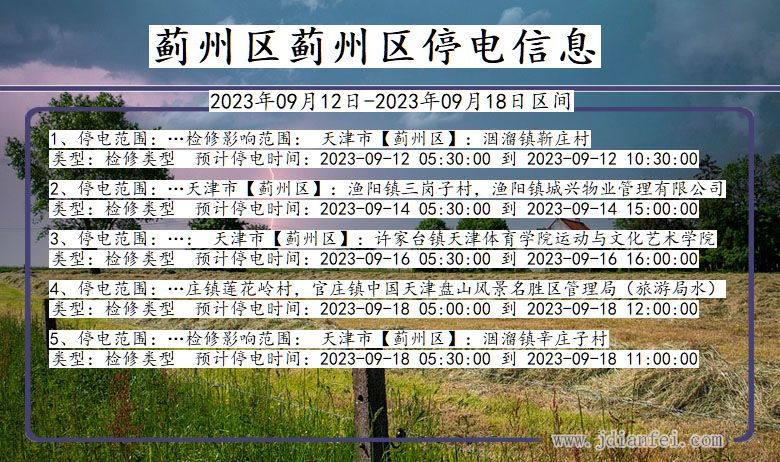 蓟州区蓟州停电通知 天津市蓟州区蓟州停电通知