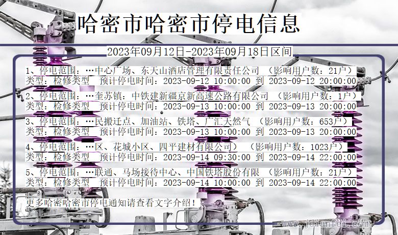 新疆维吾尔自治区哈密哈密停电通知