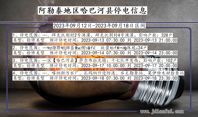 新疆维吾尔自治区阿勒泰地区哈巴河停电通知