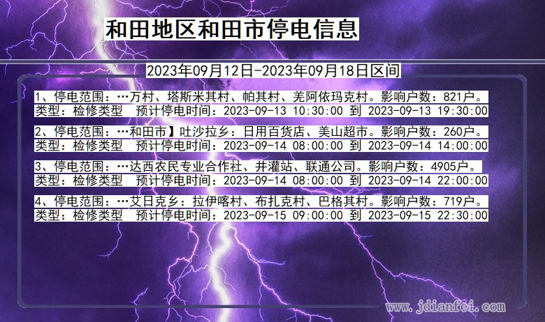 新疆维吾尔自治区和田地区和田停电通知