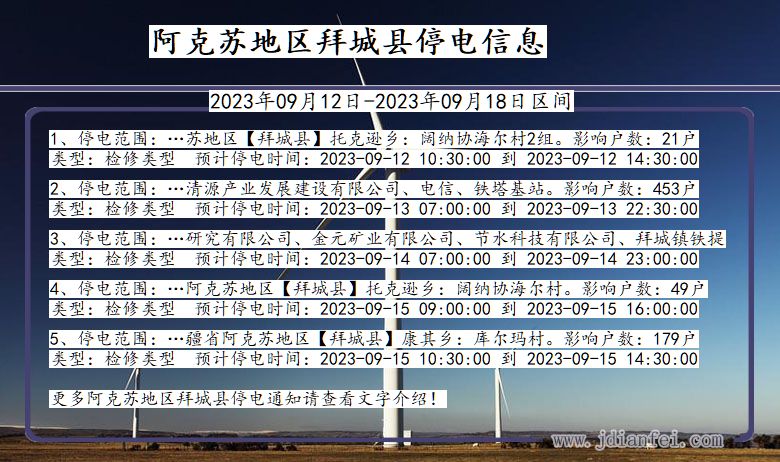 新疆维吾尔自治区阿克苏地区拜城停电通知