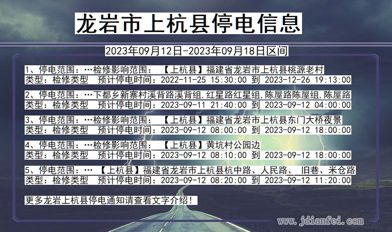 福建省龙岩上杭停电通知