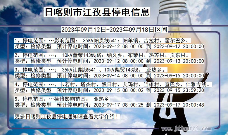 西藏自治区日喀则江孜停电通知