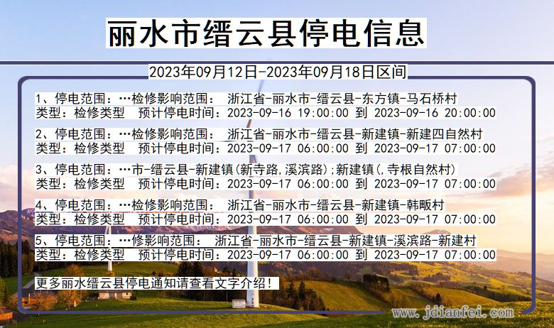 浙江省丽水缙云停电通知