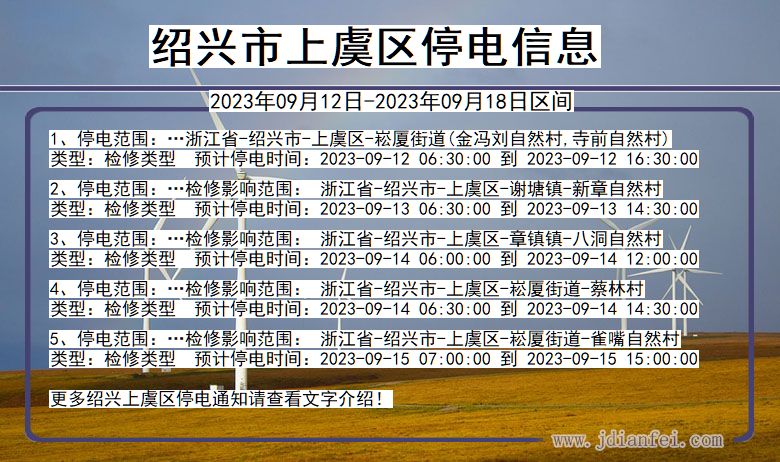 浙江省绍兴上虞停电通知