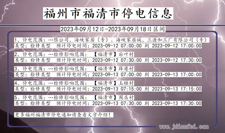 福建省福州福清停电通知