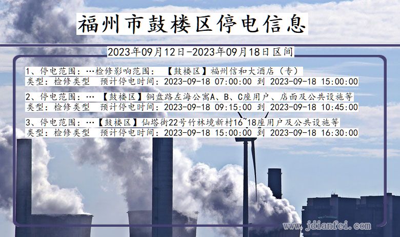 福建省福州鼓楼停电通知