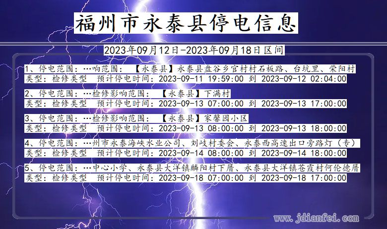 福州永泰停电通知 福建省福州永泰停电通知