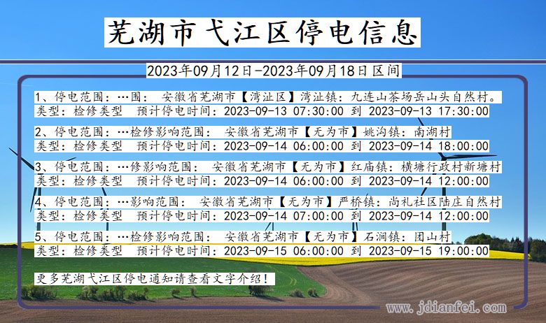 安徽省芜湖弋江停电通知