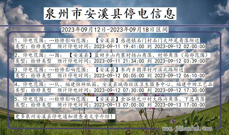 福建省泉州安溪停电通知