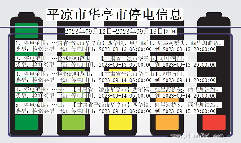 甘肃省平凉华亭停电通知