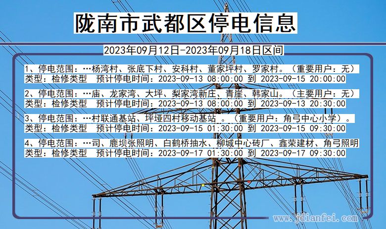 甘肃省陇南武都停电通知