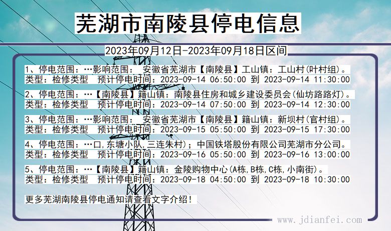 安徽省芜湖南陵停电通知