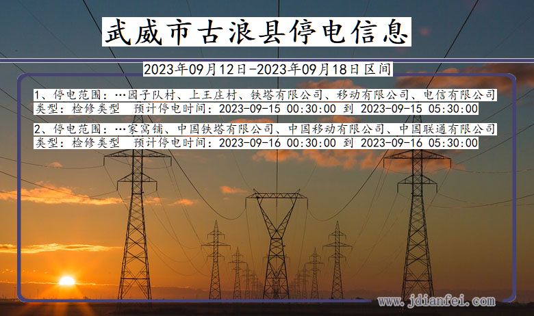 甘肃省武威古浪停电通知