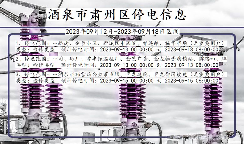 甘肃省酒泉肃州停电通知