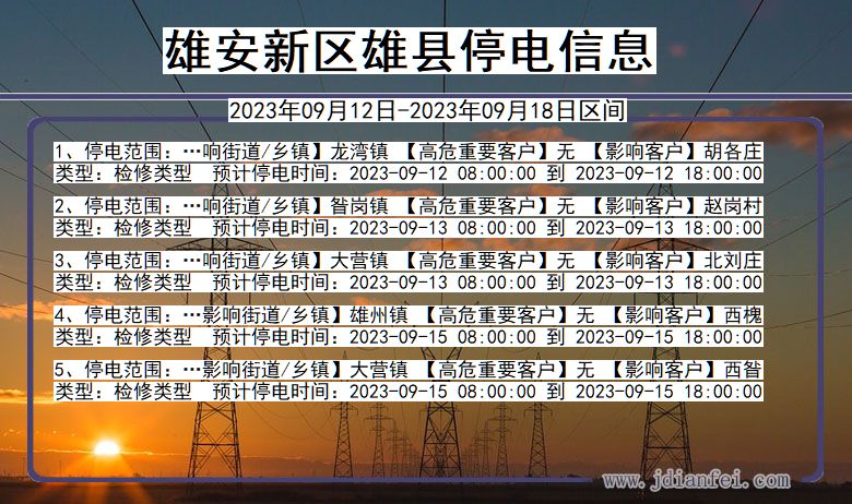 雄安新区雄县停电通知 河北省雄安新区雄县停电通知