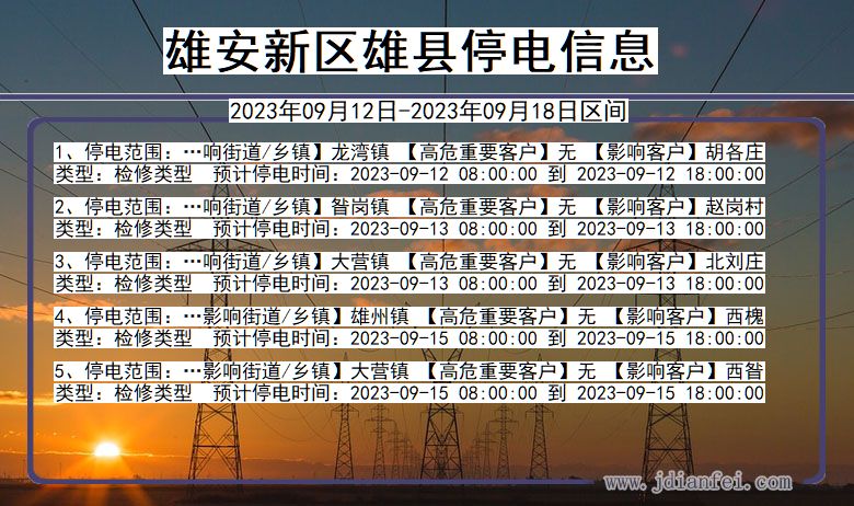 河北省雄安新区雄县停电通知