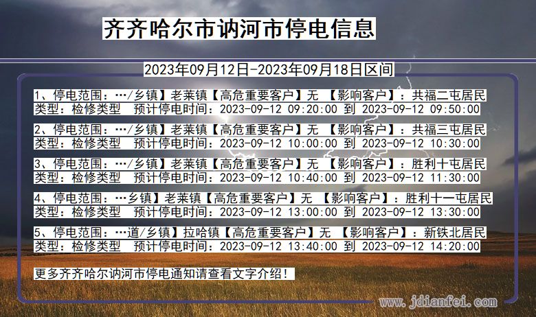 黑龙江省齐齐哈尔讷河停电通知