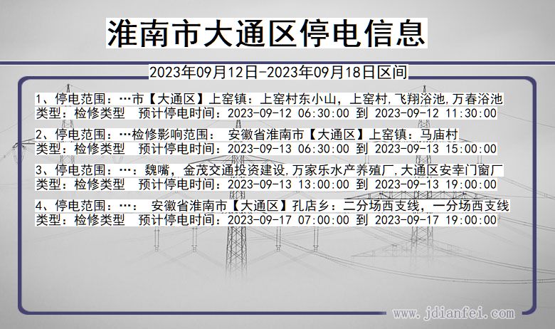 安徽省淮南大通停电通知