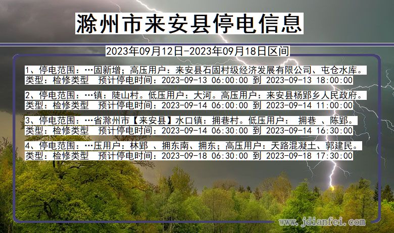 安徽省滁州来安停电通知