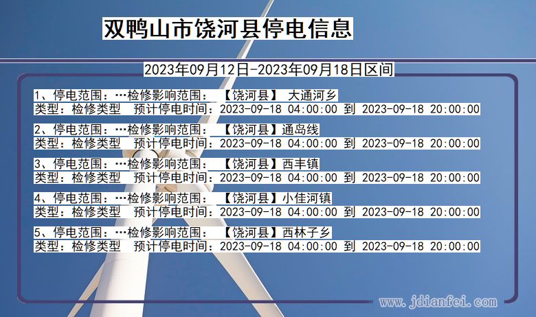 黑龙江省双鸭山饶河停电通知