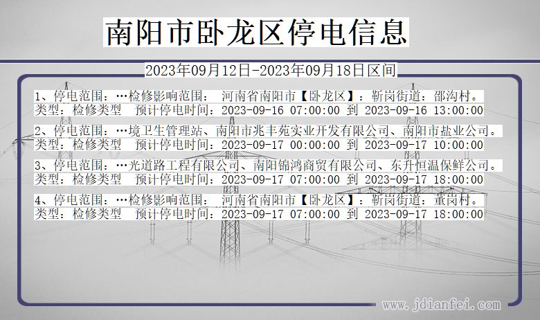 河南省南阳卧龙停电通知