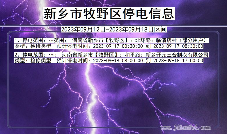 河南省新乡牧野停电通知