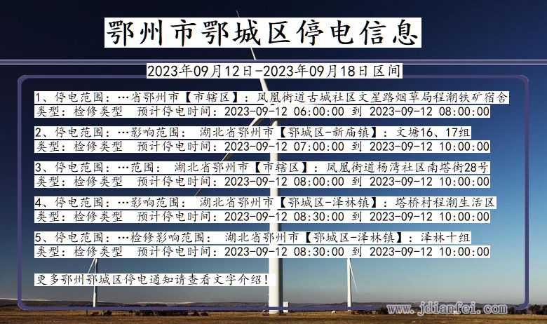 湖北省鄂州鄂城停电通知