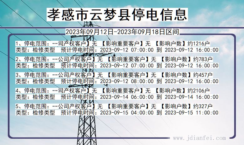 湖北省孝感云梦停电通知