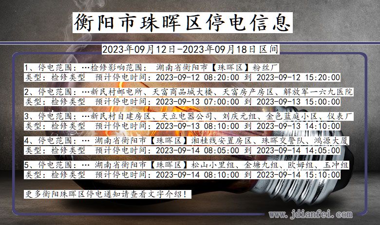 湖南省衡阳珠晖停电通知