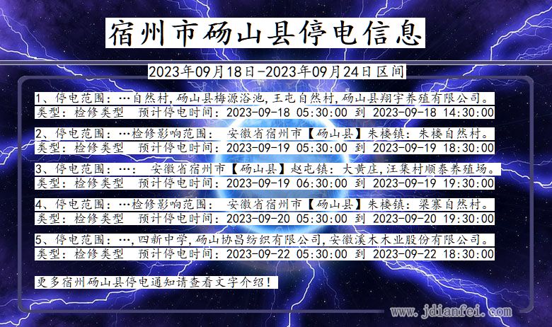 宿州砀山停电_砀山2023年09月18日至今日停电通知查询