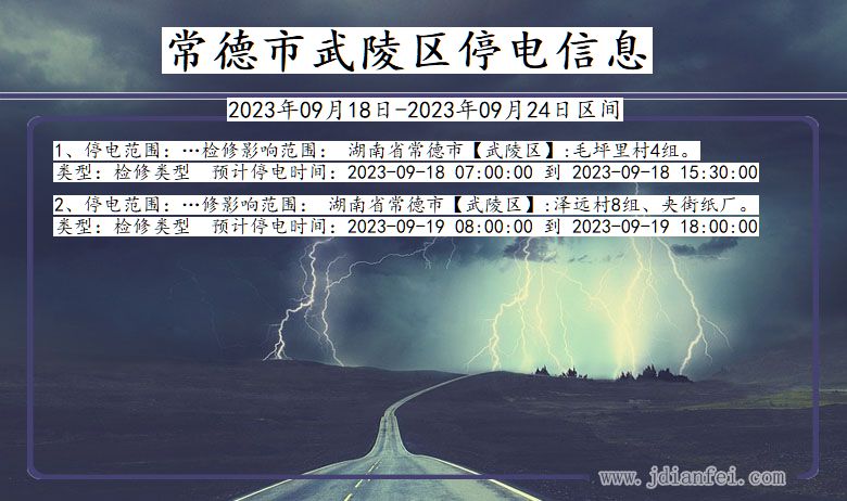 常德武陵2023年09月18日以后的停电通知查询_武陵停电通知
