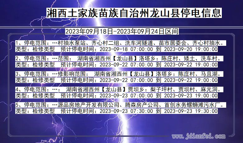 湖南省湘西龙山停电通知