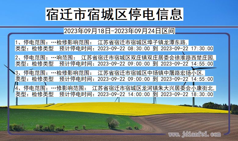 江苏省宿迁宿城停电通知