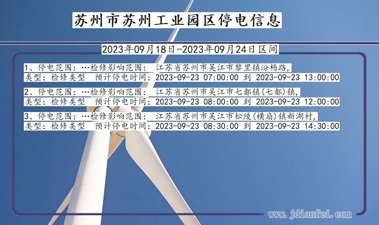 江苏省苏州苏州工业园停电通知