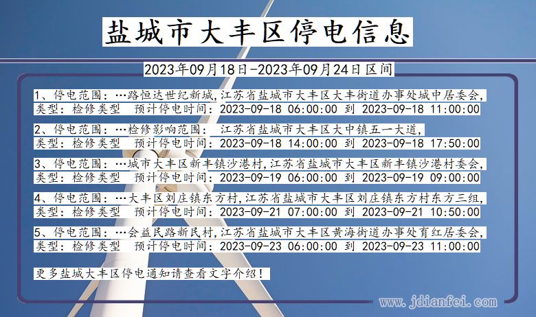 江苏省盐城大丰停电通知