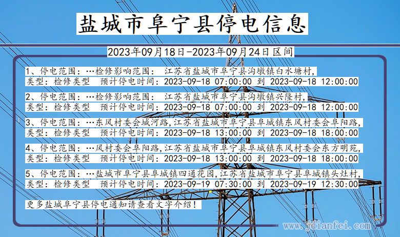 江苏省盐城阜宁停电通知