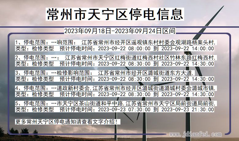 江苏省常州天宁停电通知