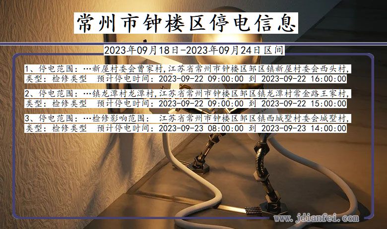 江苏省常州钟楼停电通知