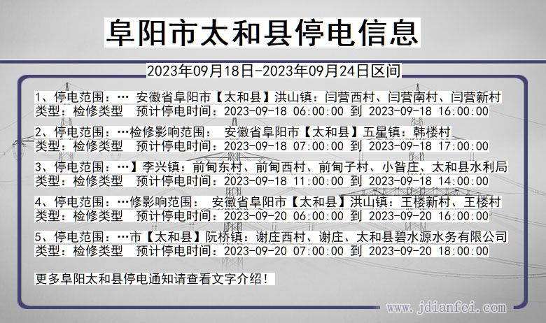 安徽省阜阳太和停电通知