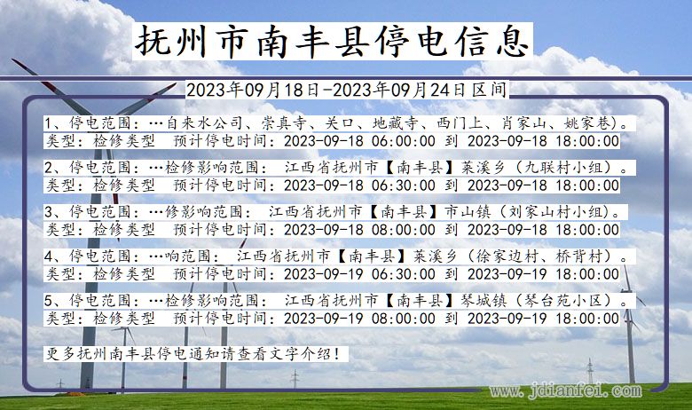 江西省抚州南丰停电通知