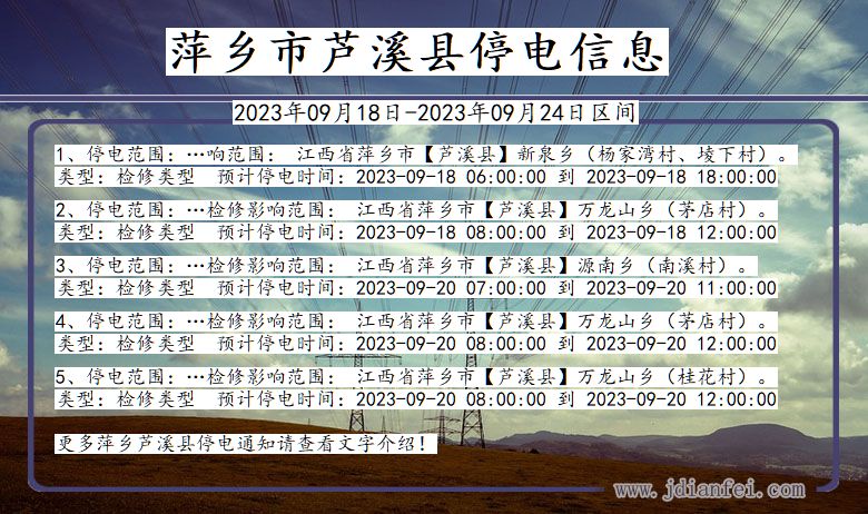 江西省萍乡芦溪停电通知