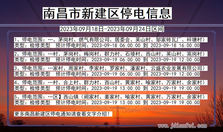 江西省南昌新建停电通知