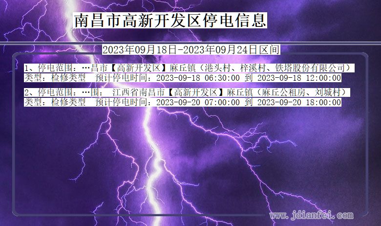 江西省南昌高新开发停电通知