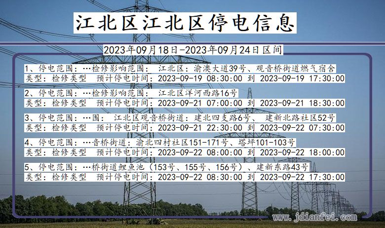 重庆市江北区江北停电通知