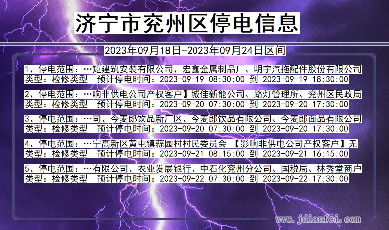 山东省济宁兖州停电通知